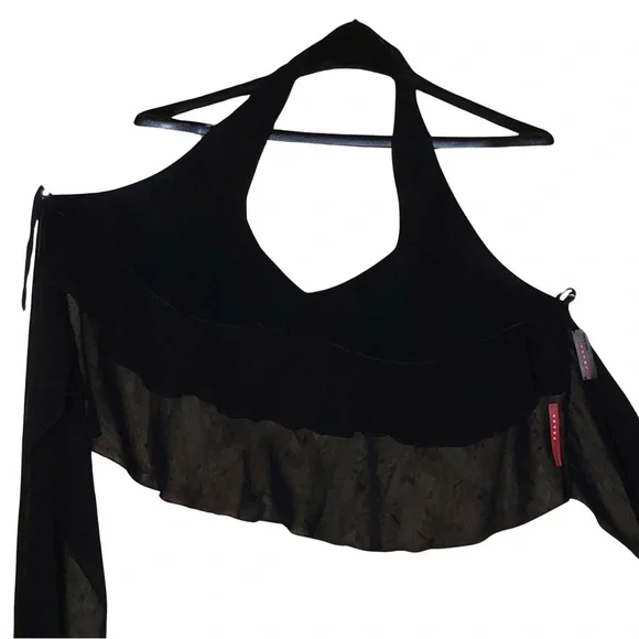 PRADA Black Halter Crop Top | Open Back Tie | Made in Italy | Vintage Minimalist - Picture 2 of 6